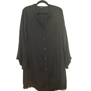 Splendid Black Fringe‎ Trim Long Sleeve Button Down Dress - Medium